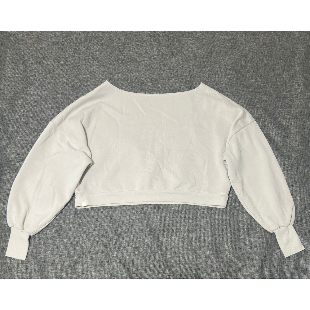 Blogilates Womens Large Sweatshirt Crop Pullover Off Shoulder Cream